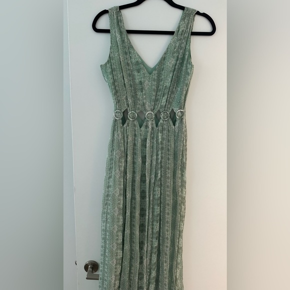 Intermix Grecian Cutout Paisley Green Print Maxi Dress Sz 00 (fits 0) - Picture 2 of 6